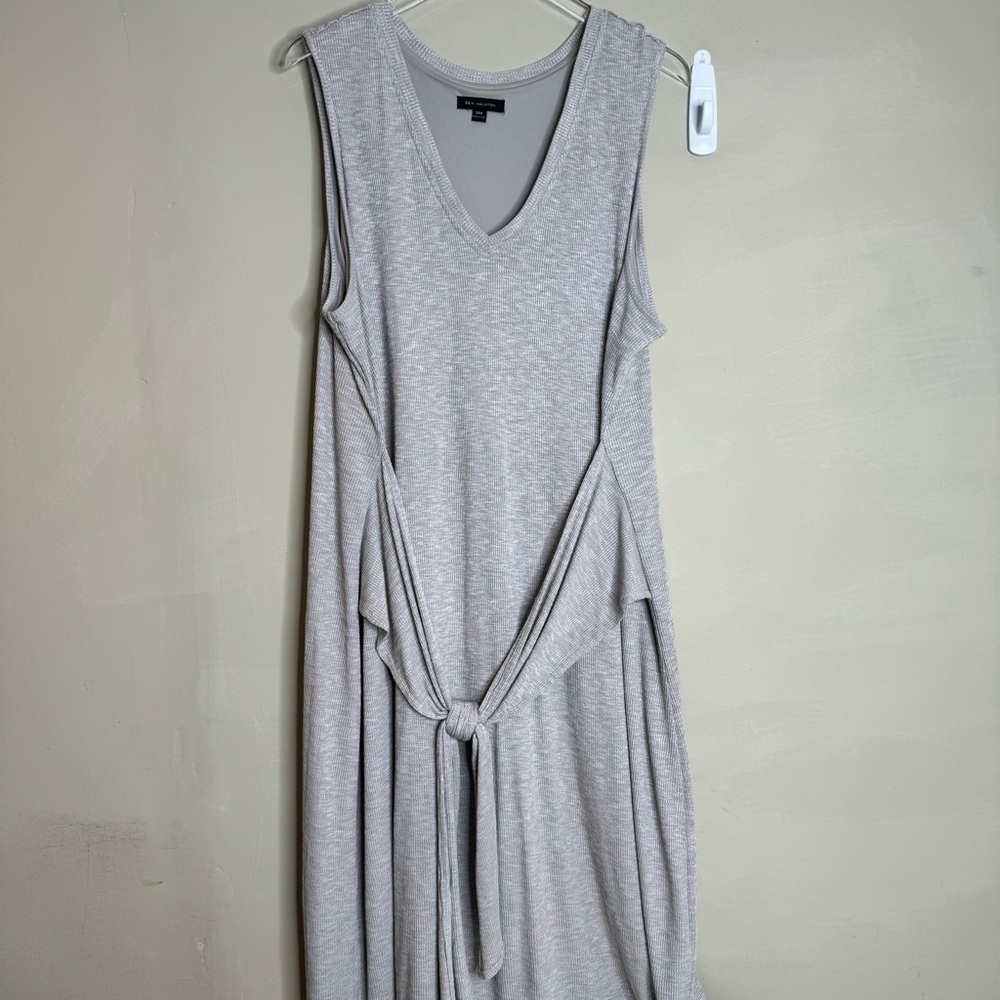 H by Halston Tie Front Rib Knit V Neck Sleeveless Midi Dress